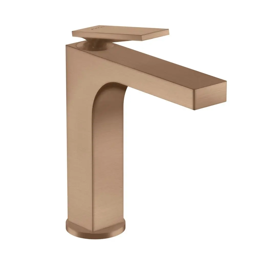 Einhebel-Waschtischmischer in Brushed Red Gold von AXOR mit flachem Hebelgriff und abgerundetem Basisdesign. Geeignet für moderne Badezimmergestaltung.